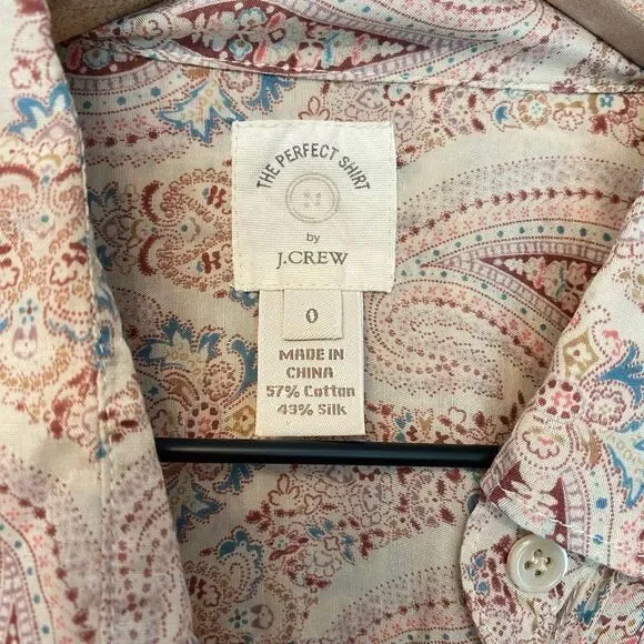 J Crew Extra Small Size 0 The Perfect Shirt Paisley Button Down Cotton Silk - Picture 2 of 8